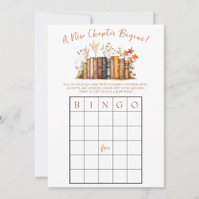 A New Chapter Begins! Bridal Shower BINGO game Invitation (Front)