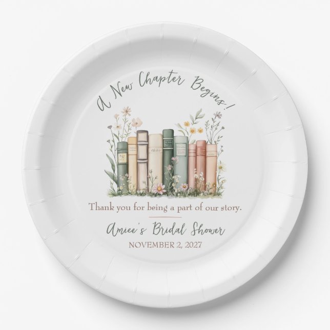 A New Chapter Begins! Bridal Shower Favor Paper Plates (Front)
