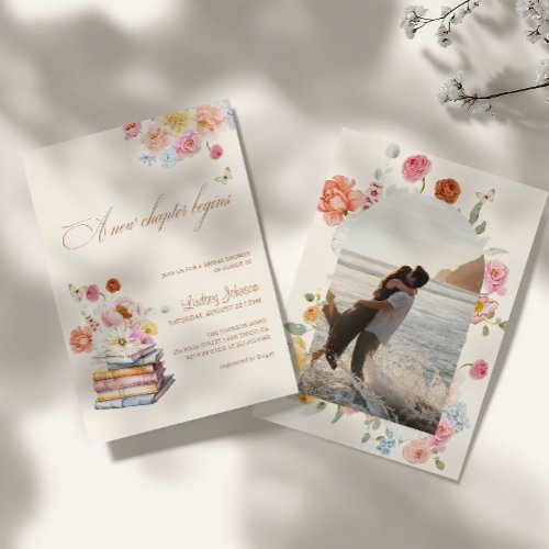 A New Chapter Begins Bridal Shower Floral Photo Invitation