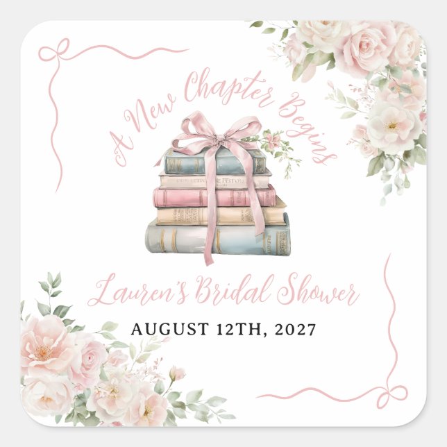 A New Chapter Begins Bridal Shower  Square Sticker (Front)