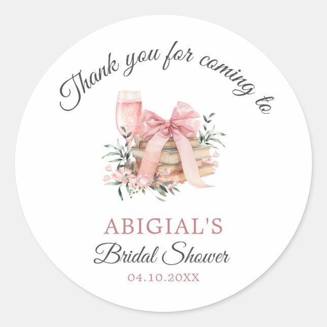 A NEW CHAPTER BEGINS BRIDAL SHOWER WELCOME CLASSIC ROUND STICKER (Front)