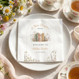 A New Chapter Begins Chic Book Gold Template Napkins