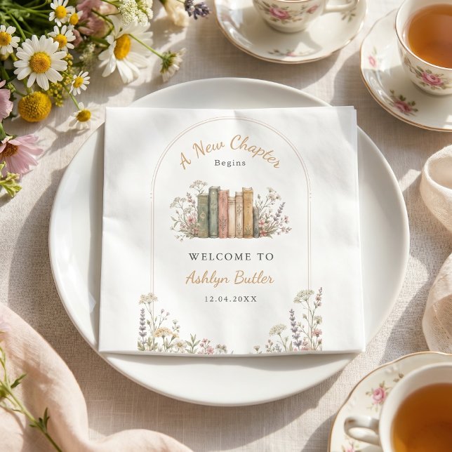 A New Chapter Begins Chic Book Gold Template Napkins (Creator Uploaded)