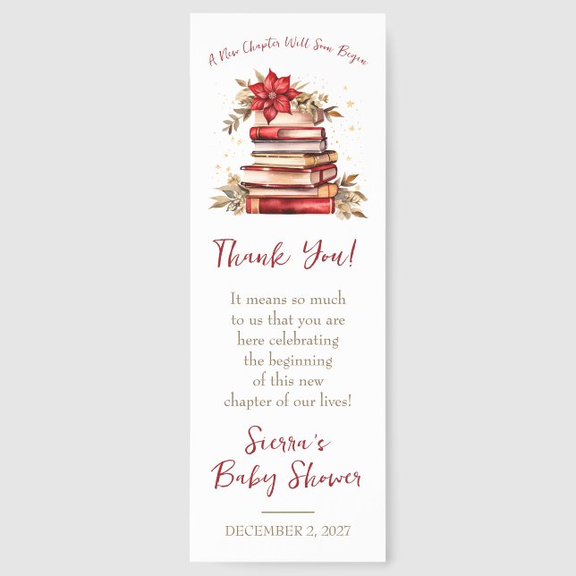 A New Chapter Begins, Christmas Theme Baby Shower Bookmarks (Front)