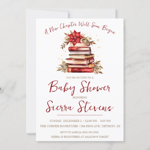 A New Chapter Begins Christmas Theme Baby Shower Invitation