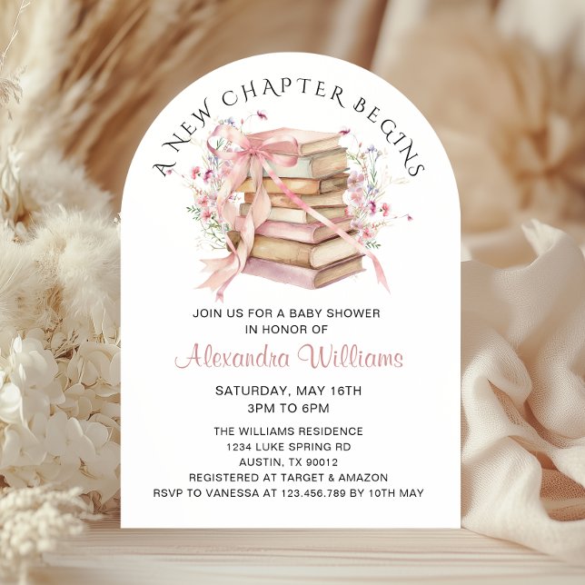 A New Chapter Begins Coquette Books Baby Shower Invitation (A New Chapter Begins Pink Coquette Bow Books Baby shower Invitation)
