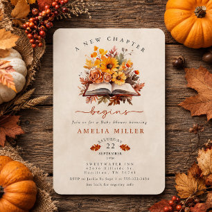 A New Chapter Begins Fall Floral Book Baby Shower Invitation