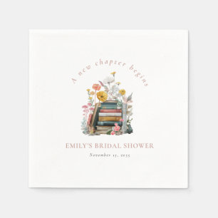 A New Chapter Begins Floral Books Bridal Shower Napkins