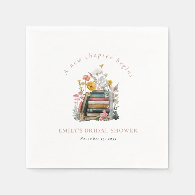 A New Chapter Begins Floral Books Bridal Shower Napkins (Front)