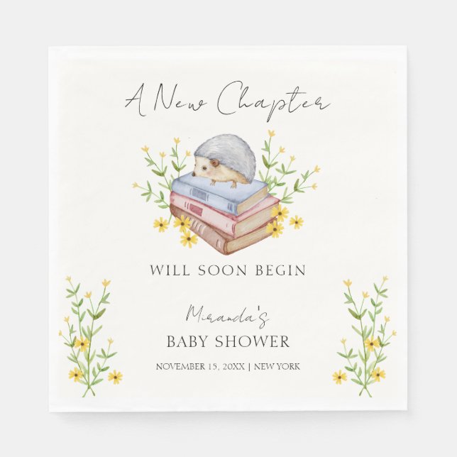 A New Chapter Begins Floral Hedgehog Baby Shower  Napkins (Front)