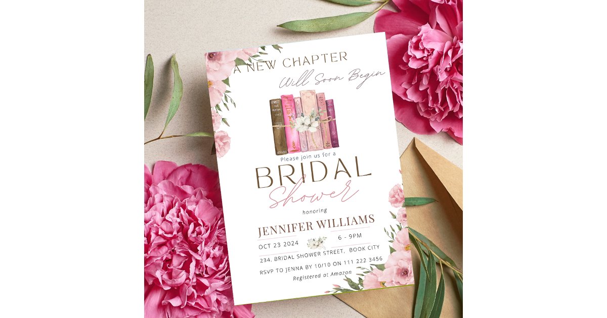A New Chapter Begins Floral Pink Bridal Shower Invitation | Zazzle