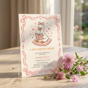 A New Chapter Begins Goose Pink Girl Baby Shower Invitation