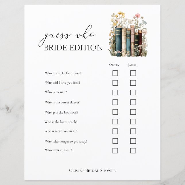 A New Chapter Begins Guess Who Bridal Shower Game (Front)