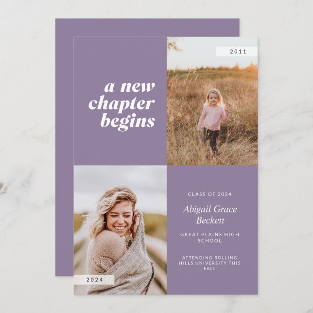 A New Chapter Begins Lilac Graduation Invitation (Front/Back)