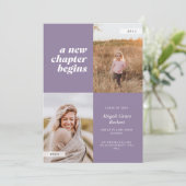 A New Chapter Begins Lilac Graduation Invitation (Standing Front)