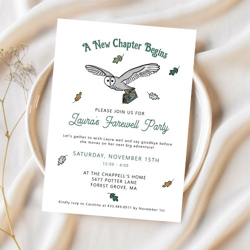 A New Chapter Begins Owl Farewell Party Invitation