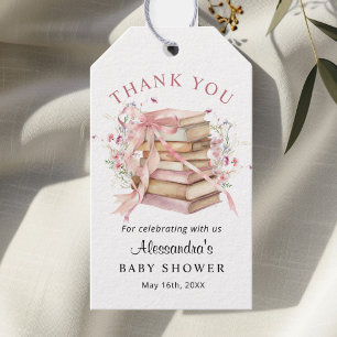 A New Chapter Begins Pink Baby Shower Thank you Gift Tags