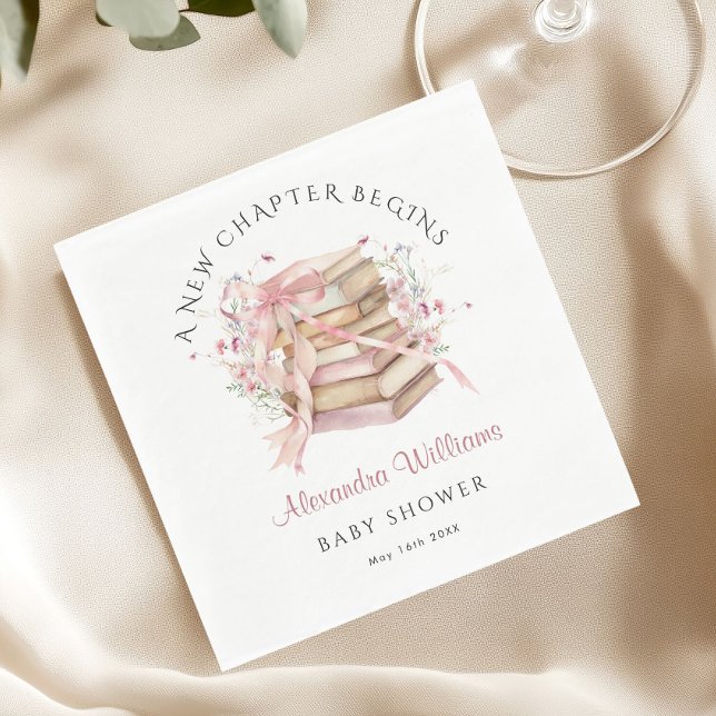 A New Chapter Begins Pink Book Baby Shower Napkin (A new Chapter Pink Books baby shower napkin)