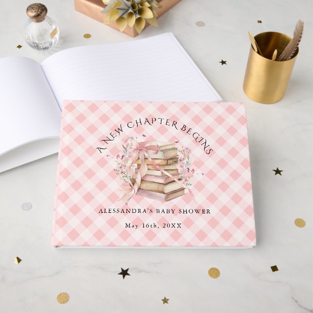 A New Chapter Begins Pink Bow Books Baby Shower (Front Open)