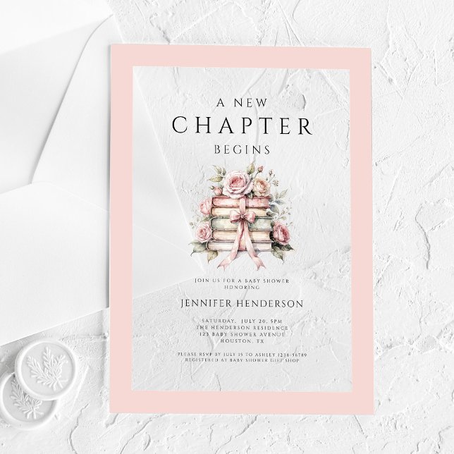 A New Chapter Begins Pink Bow Books Baby Shower Acrylic Invitations (A New Chapter Begins Pink Bow Books Baby Shower Acrylic Invitations)