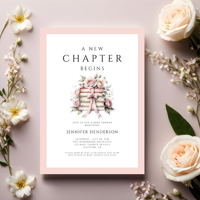 A New Chapter Begins Pink Bow Books Baby Shower Invitation (A New Chapter Begins Pink Bow Books Baby Shower Invitation)