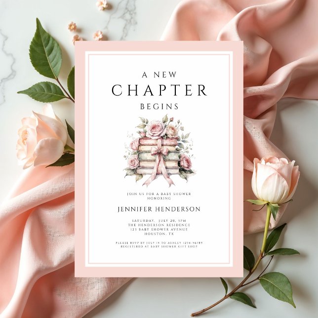 A New Chapter Begins Pink Bow Books Baby Shower Invitation (A New Chapter Begins Pink Bow Books Baby Shower Invitation)
