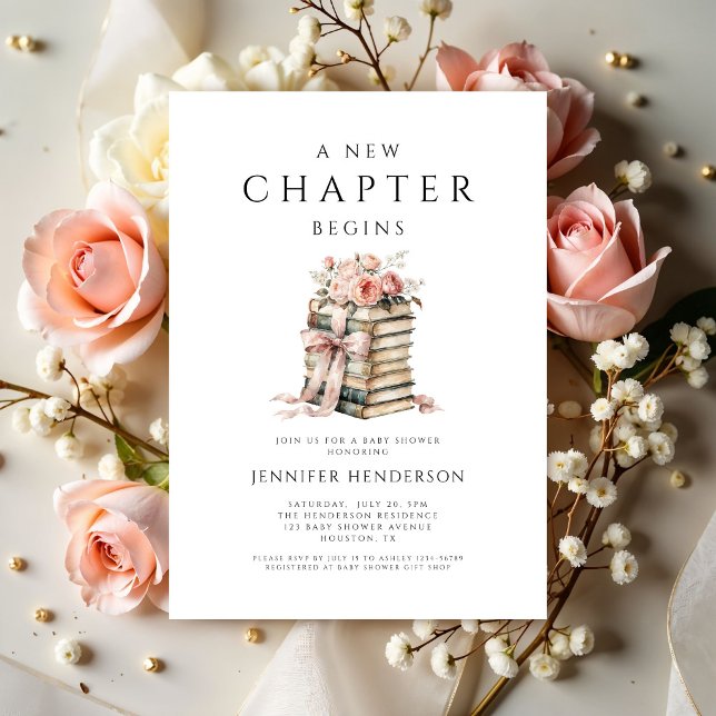 A New Chapter Begins Pink Bow Books Baby Shower Invitation (A New Chapter Begins Pink Bow Books Baby Shower Invitation)