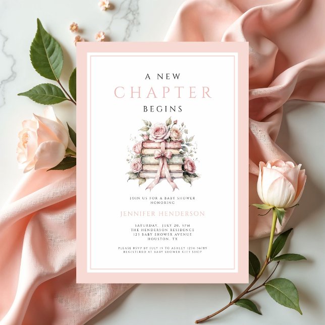 A New Chapter Begins Pink Bow Books Baby Shower Invitation (A New Chapter Begins Pink Bow Books Baby Shower Invitation)