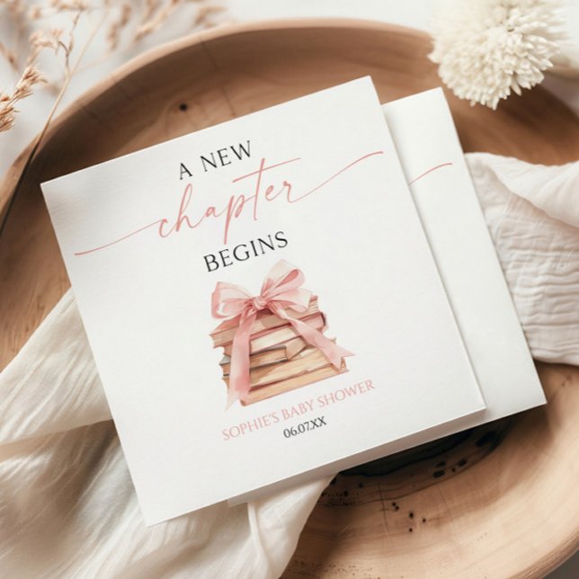 A New Chapter Begins Pink Bow Books Baby Shower Napkins (Creator Uploaded)