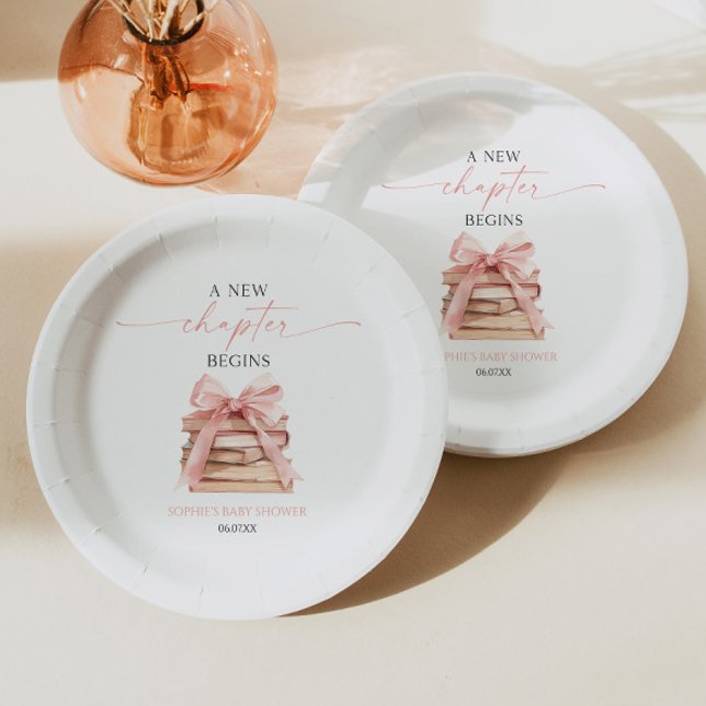 A New Chapter Begins Pink Bow Books Baby Shower Paper Plates (Creator Uploaded)