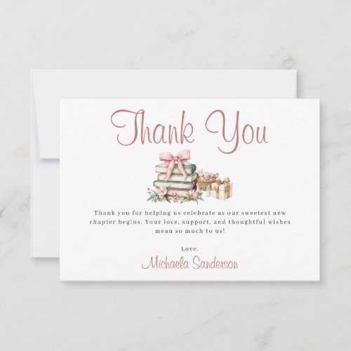 A New Chapter Begins Pink Bow Books Baby Shower Thank You Card