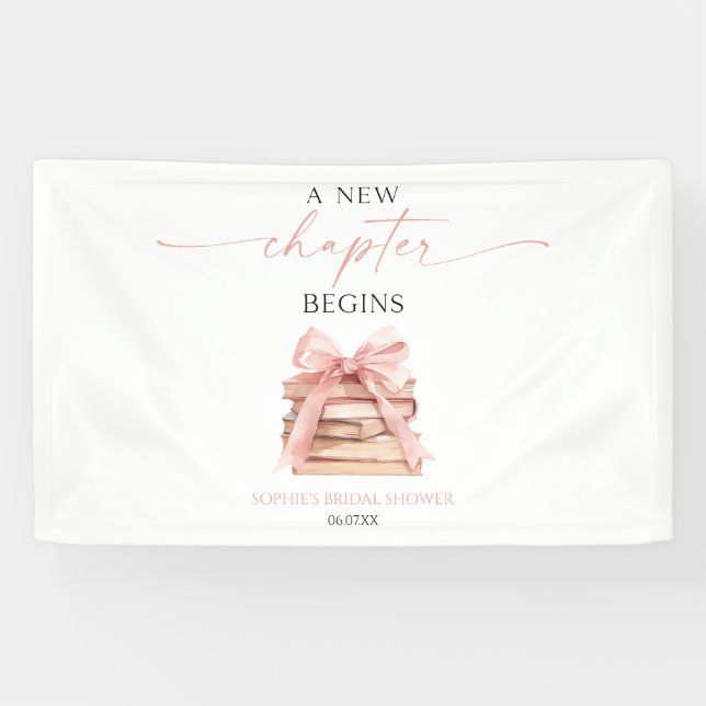 A New Chapter Begins Pink Bow Books Bridal Shower Banner (Horizontal)