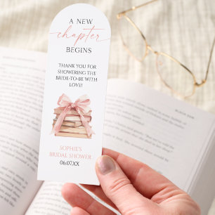 A New Chapter Begins Pink Bow Books Bridal Shower Bookmarks