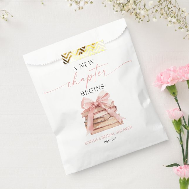 A New Chapter Begins Pink Bow Books Bridal Shower Favor Bag (Sealed)