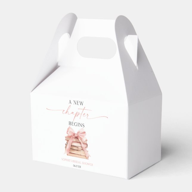 A New Chapter Begins Pink Bow Books Bridal Shower Favor Boxes (Front Side)
