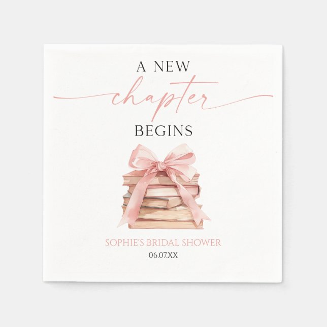 A New Chapter Begins Pink Bow Books Bridal Shower Napkins (Front)