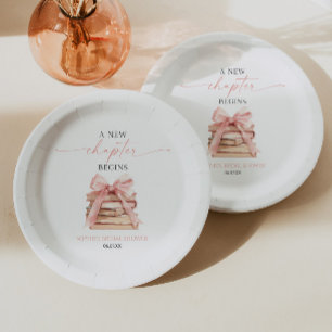 A New Chapter Begins Pink Bow Books Bridal Shower Paper Plates