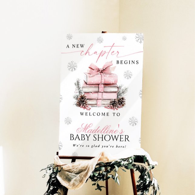 A New Chapter Begins Pink Bow Winter Baby Shower Foam Board (Creator Uploaded)