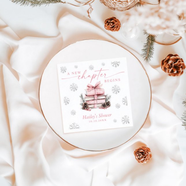 A New Chapter Begins, Pink Bow Winter Baby Shower Napkins (Creator Uploaded)