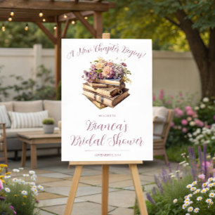 A New Chapter Begins! Purple Floral Bridal Shower Foam Board