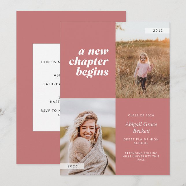 A New Chapter Begins Rose Graduation Invitation (Front/Back)