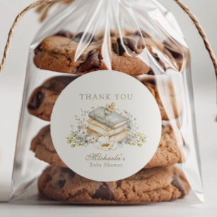 A New Chapter Begins Rustic Book Theme Baby Shower Classic Round Sticker