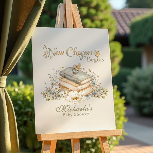 A New Chapter Begins Rustic Book Theme Baby Shower Foam Board (Creator Uploaded)
