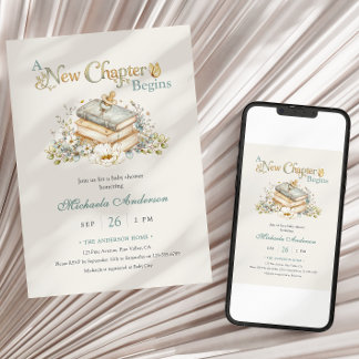 A New Chapter Begins Rustic Book Theme Baby Shower Invitation