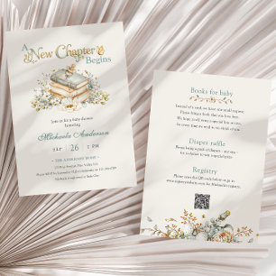 A New Chapter Begins Rustic Book Theme Baby Shower Invitation