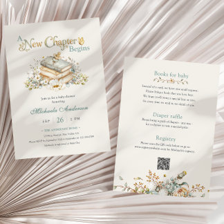 A New Chapter Begins Rustic Book Theme Baby Shower Invitation