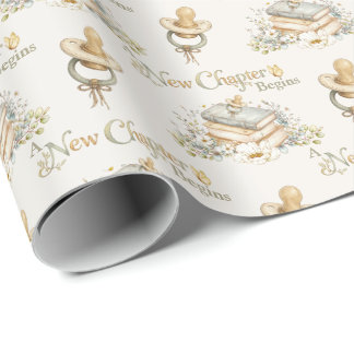 A New Chapter Begins Rustic Book Theme Baby Shower Wrapping Paper