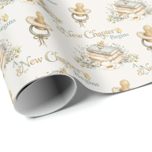A New Chapter Begins Rustic Book Theme Baby Shower Wrapping Paper