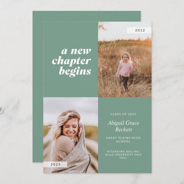 A New Chapter Begins Sage Graduation Invitation (Front/Back)