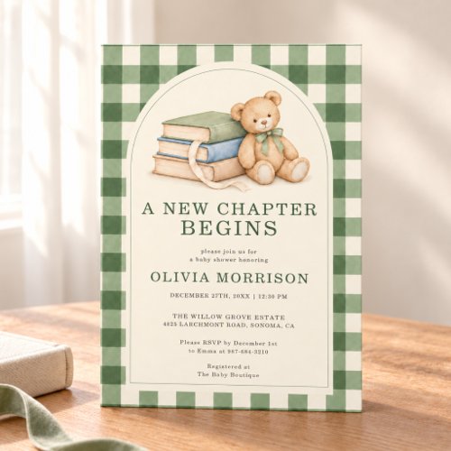 A New Chapter Sage green Elegant baby shower invitation